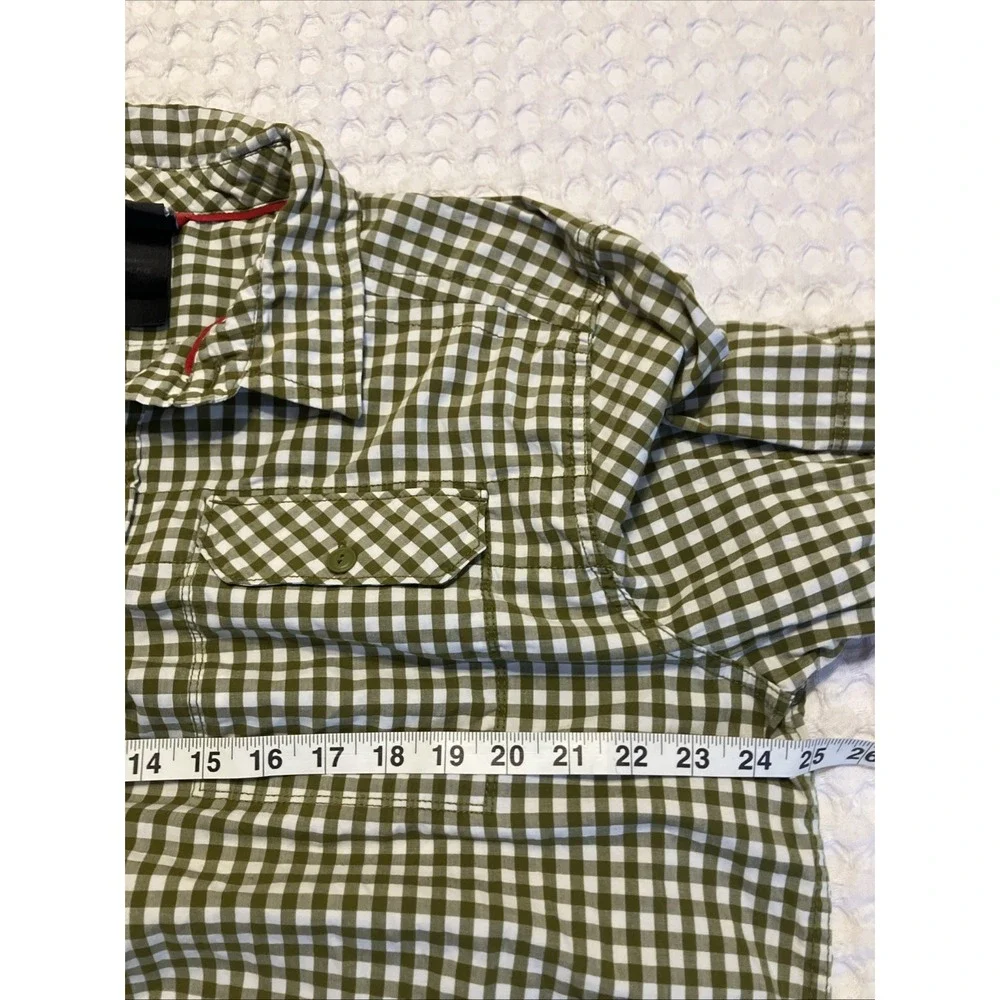 The North Face Mens XL Olive Green Gingham Short Sleeve Button Down Shirt Hiking